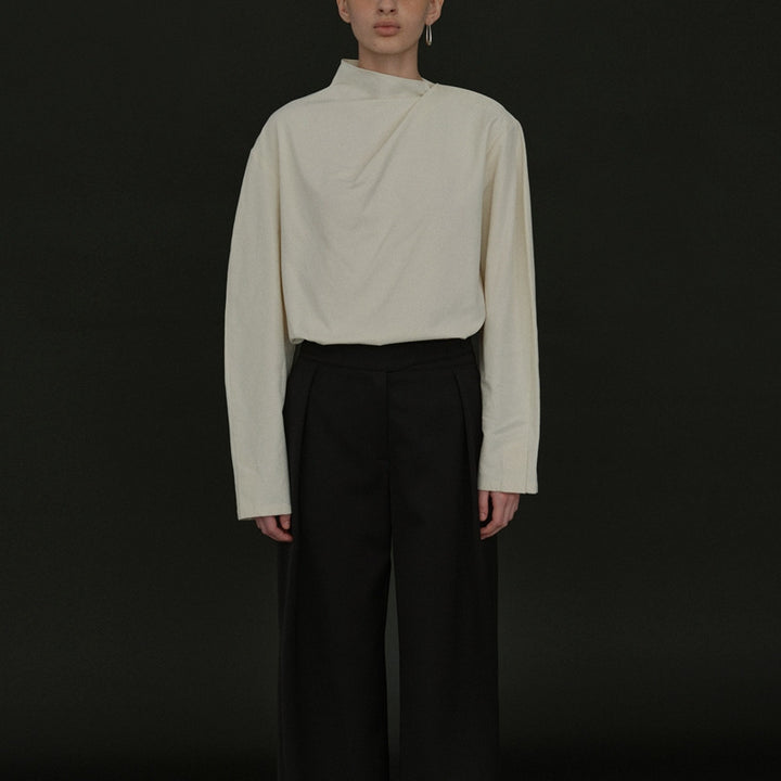 Kvinder Elegant Top med Asymmetrisk Krave og Lange Ærmer Stilla