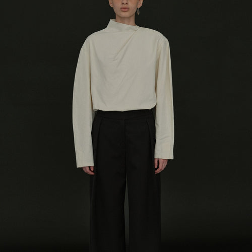 Kvinder Elegant Top med Asymmetrisk Krave og Lange Ærmer Stilla