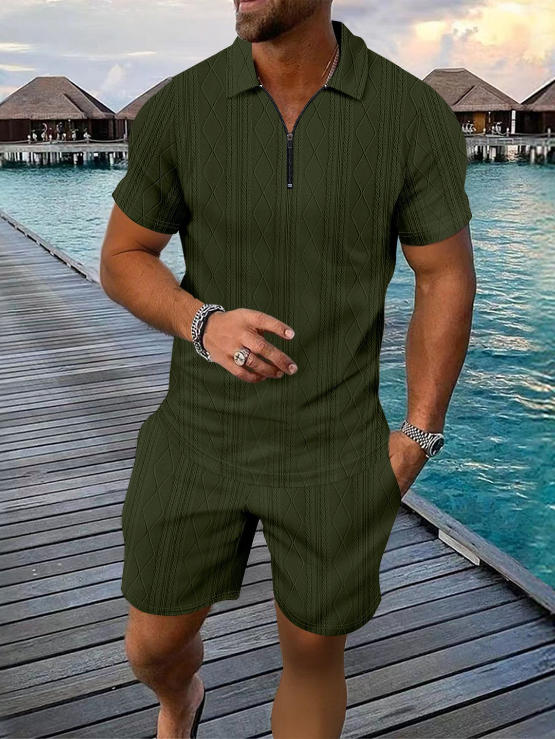 Herre polo-shirt med moderne lynlås og struktureret design Stilla