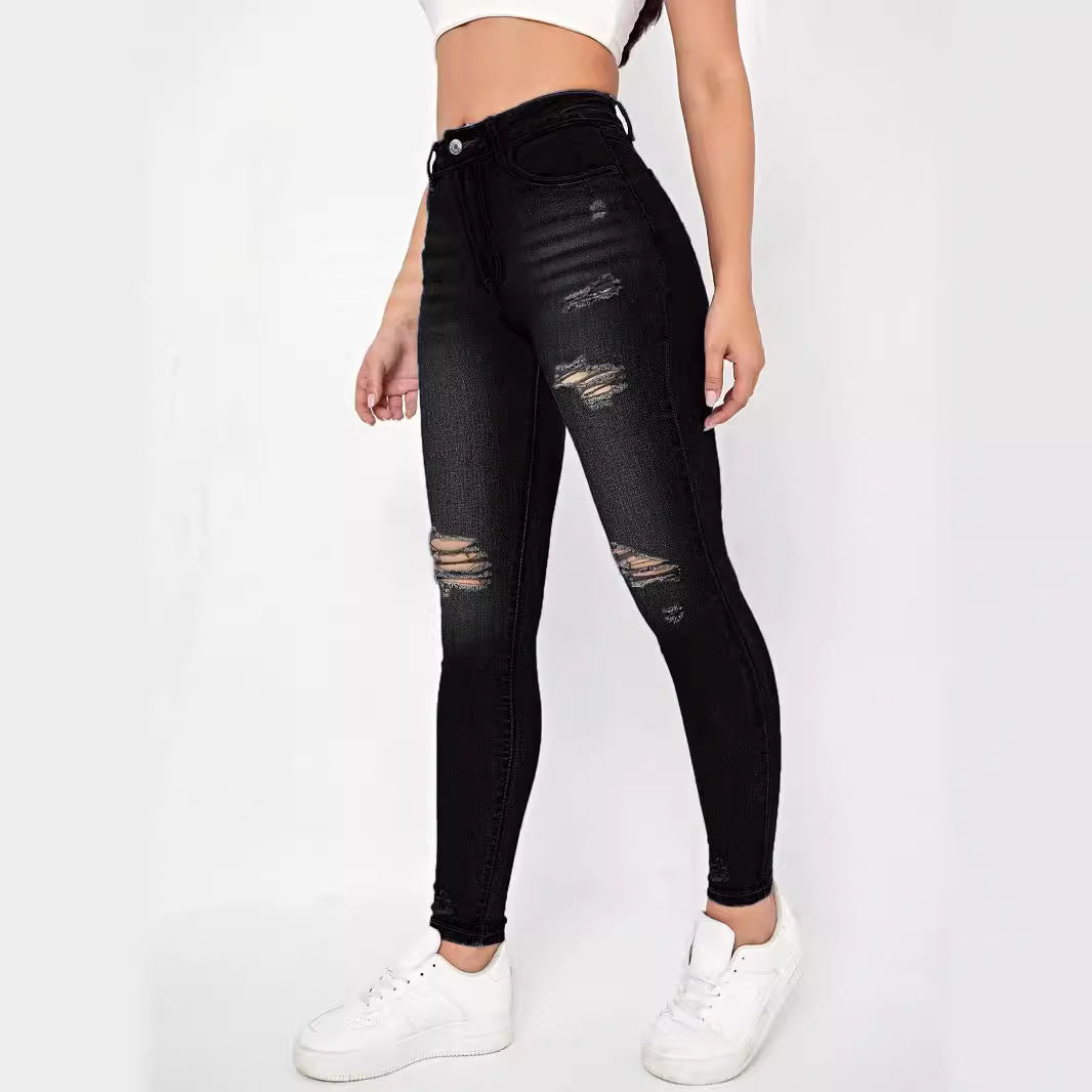 Dame Skinny Jeans i mode ødelagt look med høj talje og behagelig stretch Stilla