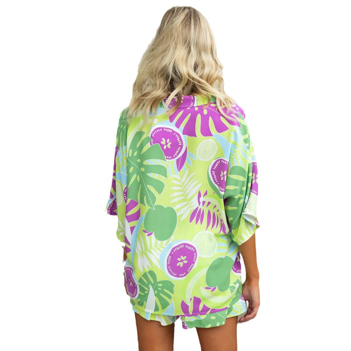 Dame afslappet top og shorts sæt med tropisk print Stiila