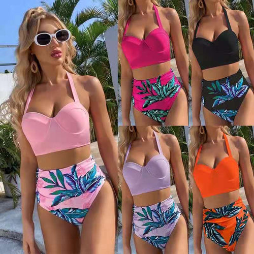 Dame Højskåret Bikini med stilfuldt top og elegant rynkning Stilla