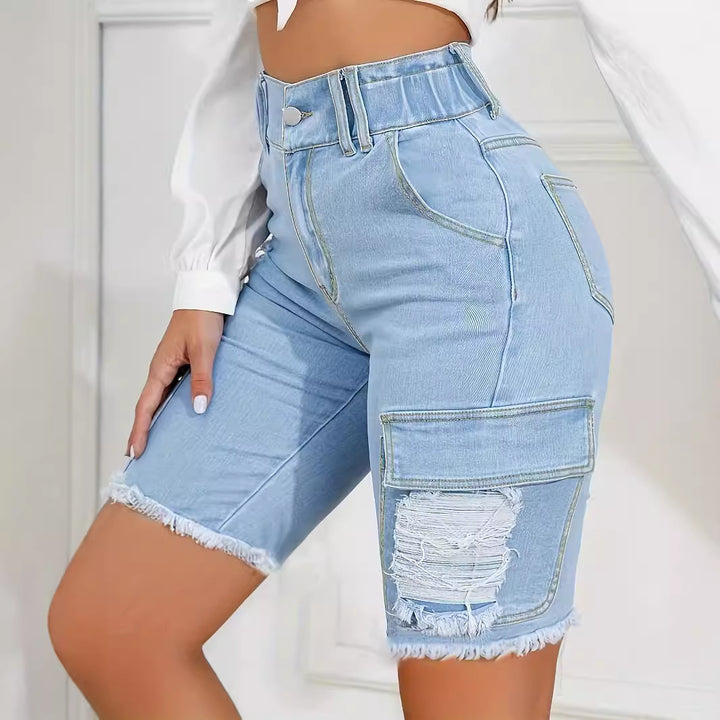 Dame cargo-shorts med høj talje og moderigtige frynsedetaljer Stilla