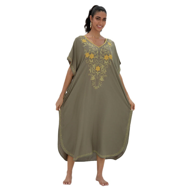 Dame Kaftan med kunstnerisk floral broderi og sidelæg Stilla