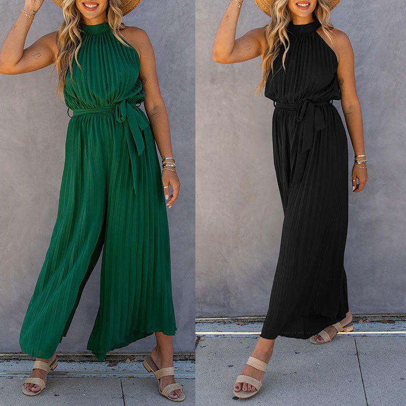Dame Elegant Jumpsuit med høj krave og svungent ben Stilla
