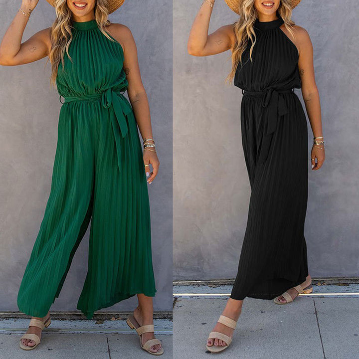 Dame Elegant Jumpsuit med høj krave og svungent ben Stilla
