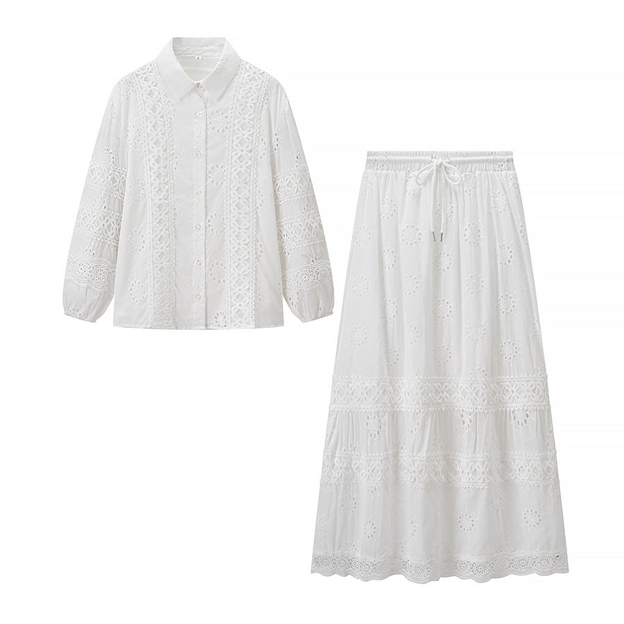Kvinders sæt af blomster-broderet bluse og maxiskørt Stilla