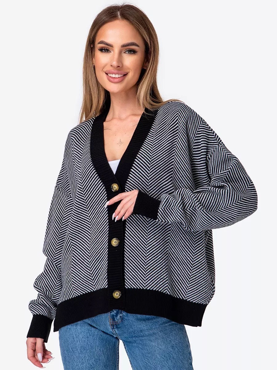 Femme Stilfuld Chevron-mønster Cardigan Stilla
