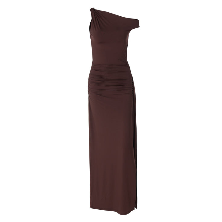 Dame Elegant Maxikjole med asymmetrisk snit og rynkede detaljer Stilla