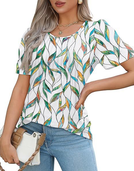 Dame T-shirt med feminin pufærmer og fine folder Stilla