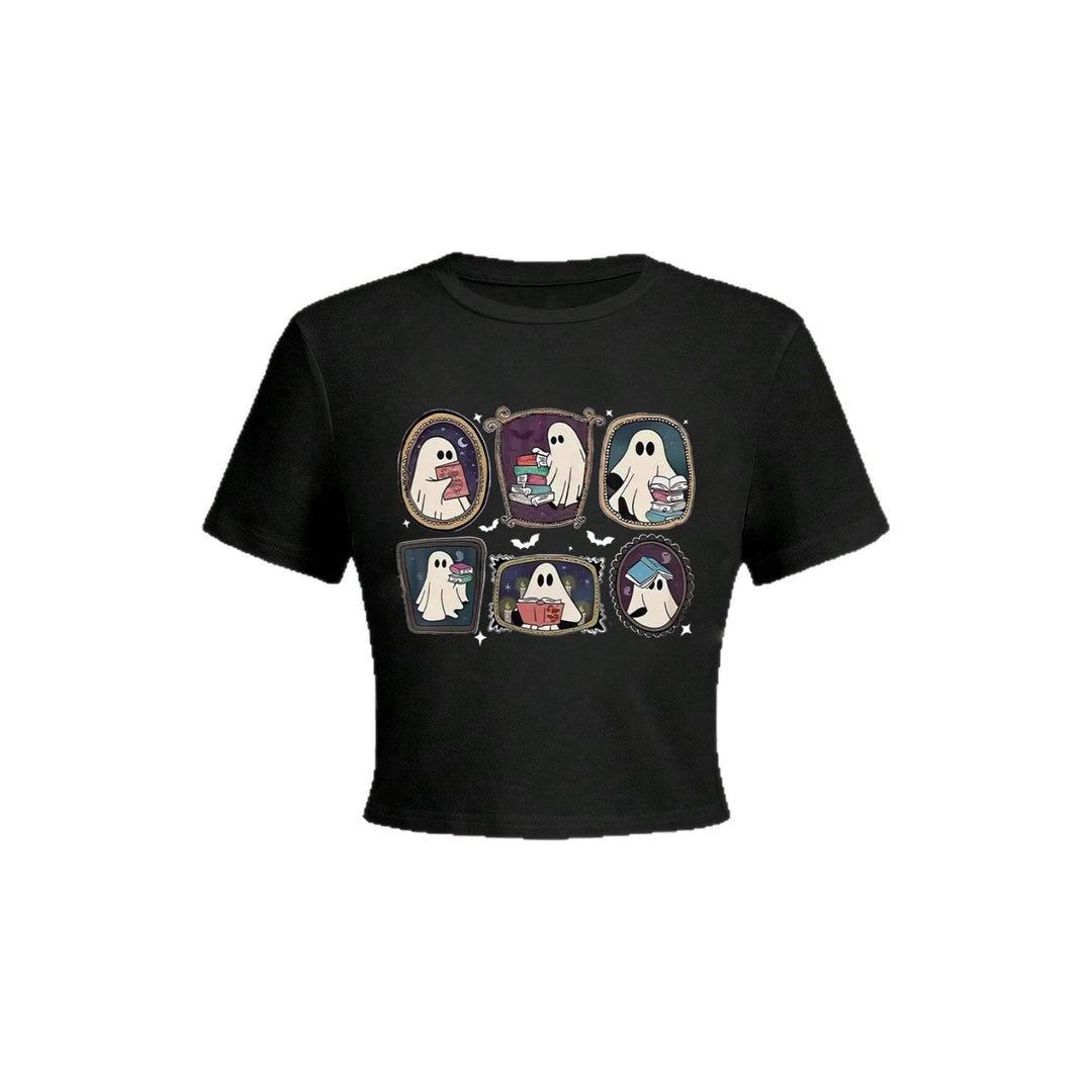 Dame Crop-T-Shirt med legende spøgelsesmotiv Skovae
