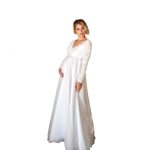 Dame Elegant Langærmet Graviditetskilt Stilla 1752657169