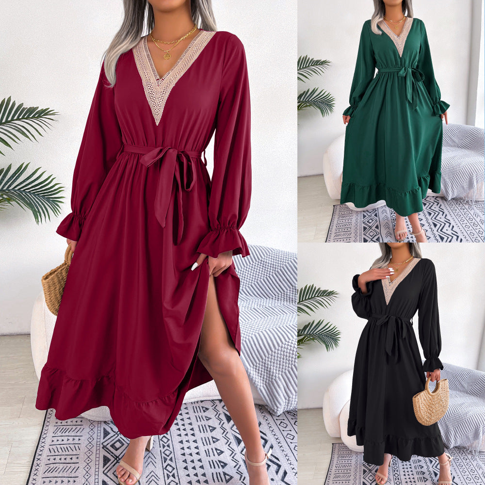 Dame Luftigt Maxikjole med V-halsudskæring og figursyet bælte Stilla