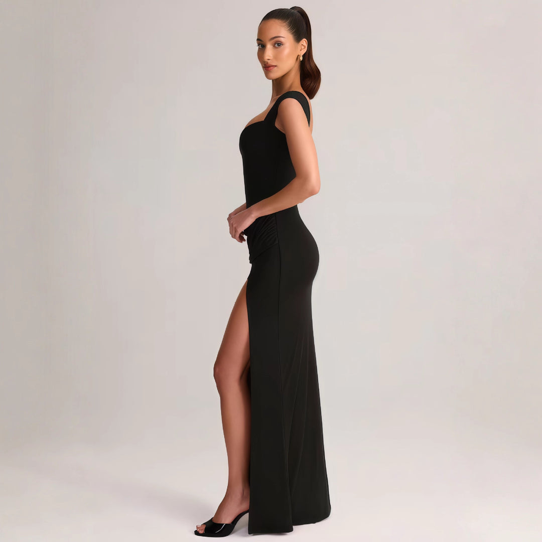 Damer Elegant Maxi Kjole med Dyb V-Hals og Sideslids Skovae