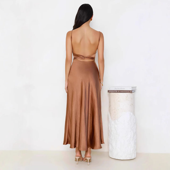 Dame elegant satin kjole med spaghetti stropper Stilla