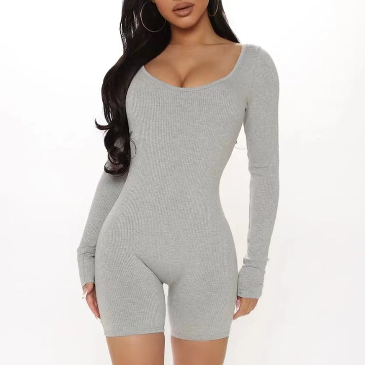 Dame Langærmet Jumpsuit med figursyet snit og ribstruktur Stilla
