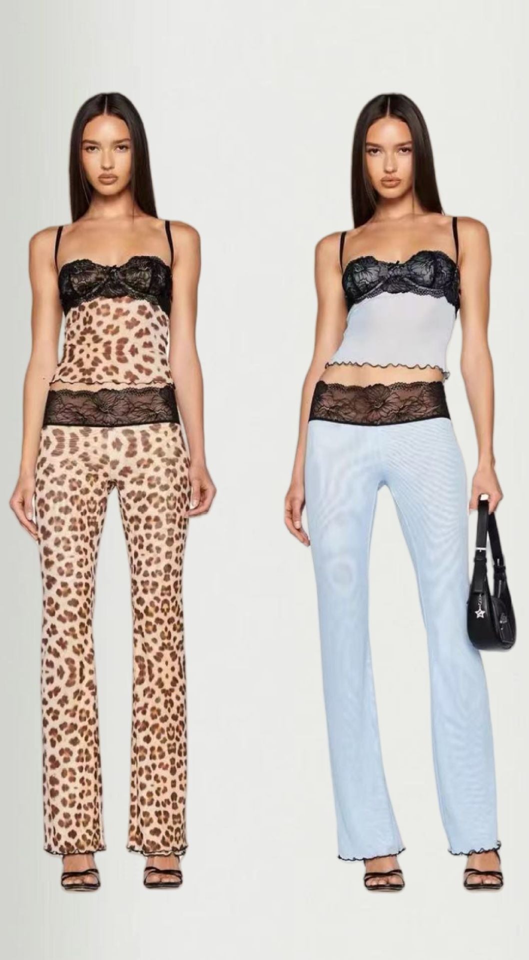 Dame leggings sæt med forførende spidse detaljer og moderne leopardprint Stilla