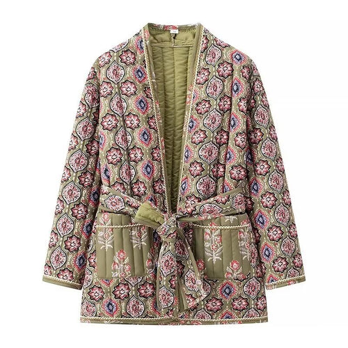 Dame quiltet kimono med blomsterprint og praktiske lommer Stilla