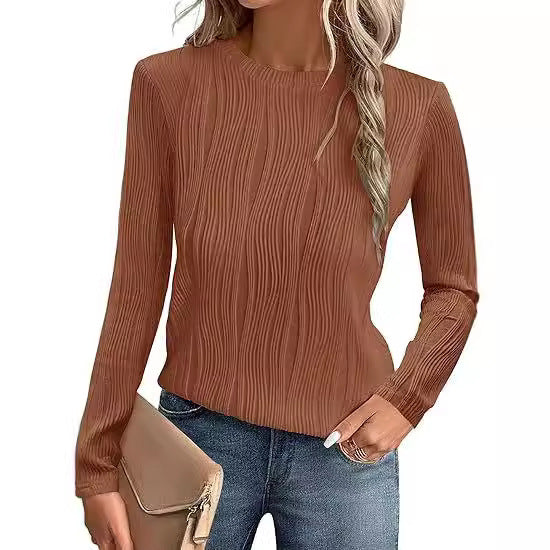Dame Elegant Langærmet Bluse med Struktur Stilla