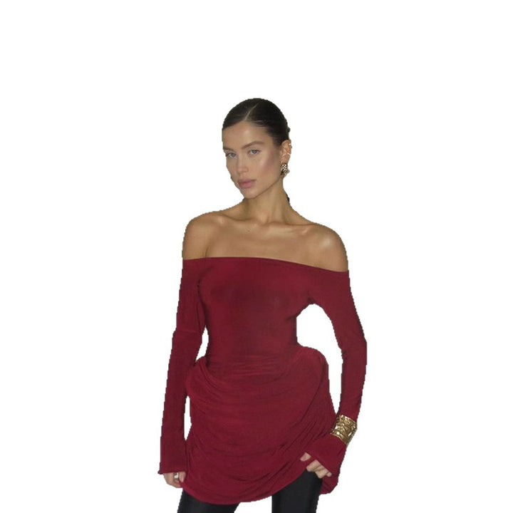 Dame off-shoulder minikjole i elastisk jersey med raffinerede flæsedetaljer Stilla