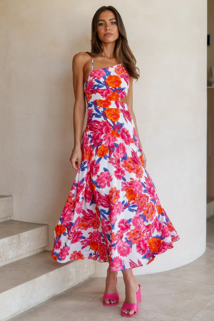 Femme Elegant Floral Cut-Out Maxi Kjole Stilla