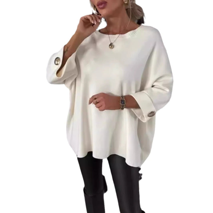 Dame overdimensioneret strikpullover med dekorative knapdetaljer Stilla