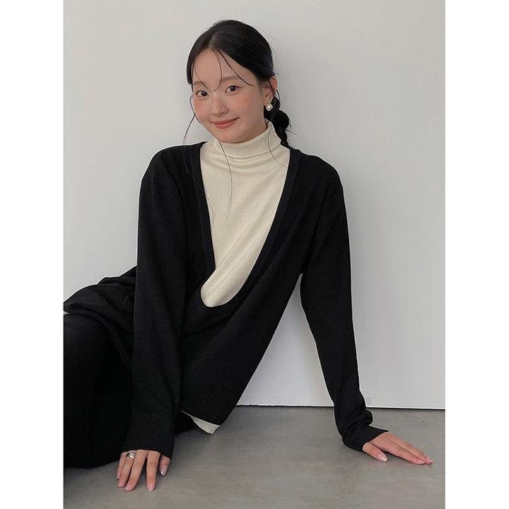 Damer casual longsleeve top med bred V-udskæring Stilla