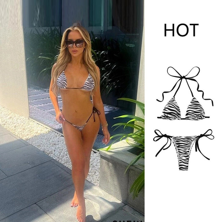 Dame trekantskåret zebra-mønster bikini-sæt Stilla