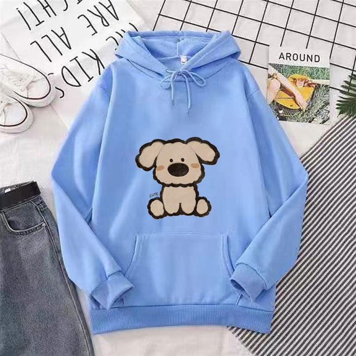 Dame hætte sweatshirt med sødt hundedesign Skovae