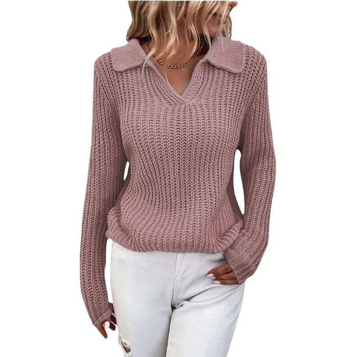 Dame finstrikpullover med krave Stilla