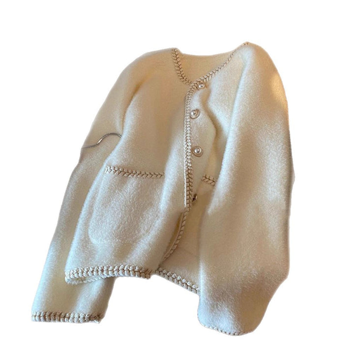 Dame Elegant Cardigan med Perle Dekorationer Stilla
