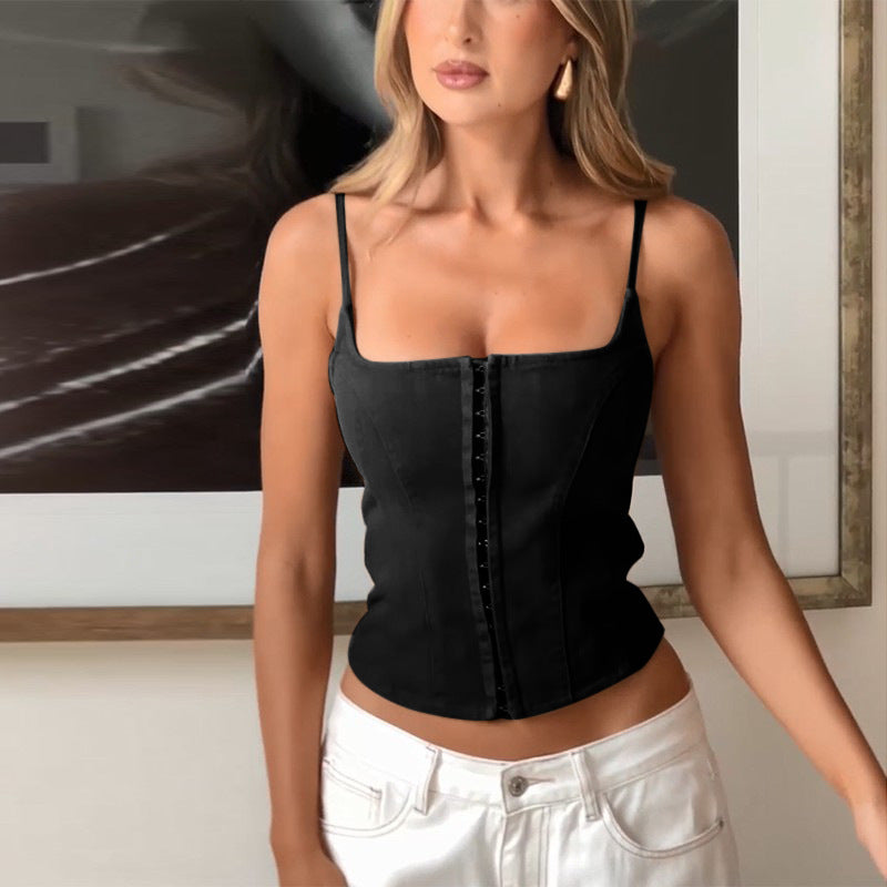 Dame Stribet Denim Korset-Top Stilla