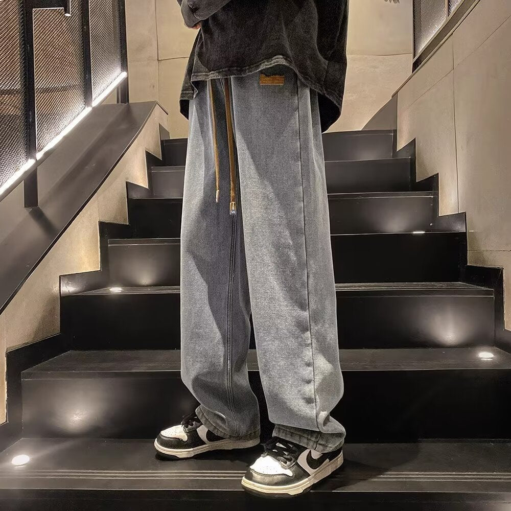 Herrer Løs Denim-Bukser med justerbar Snøre og afslappet Snit Stilla