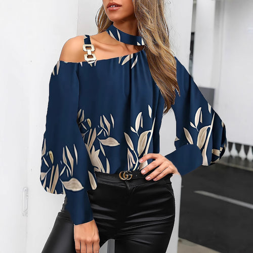 Dame Off-Shoulder Bluse med blomsterdesign og dekorative stropper Stilla