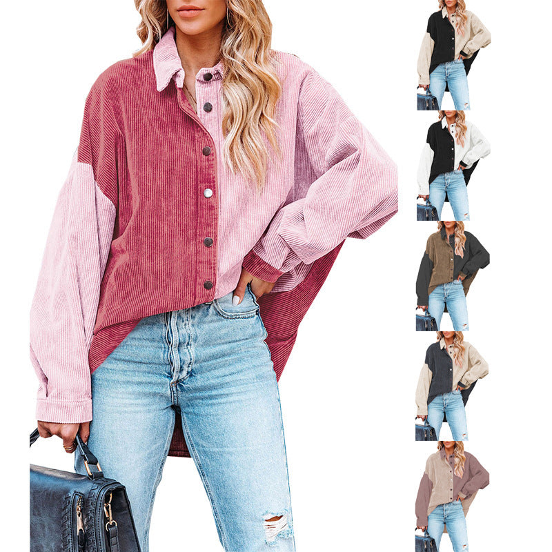 Dame Corduroy Skjortejakke med oversized snit og kontrasterende farver Stilla