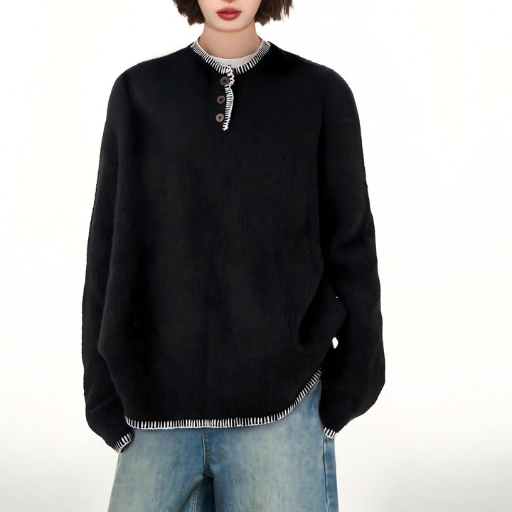 Kvinders grovstrikket sweater med dekorativ knapliste og afslappet pasform Stilla
