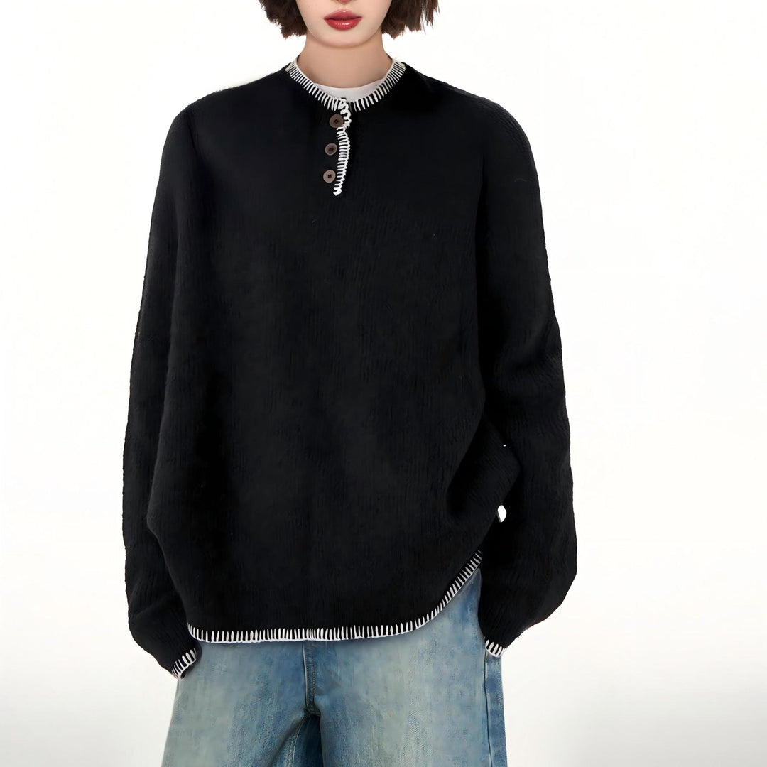 Kvinders afslappede sweater med dekorative knapdetaljer og kontrasterende finish Stilla