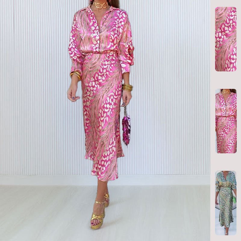 Kvinders elegante maxi kjole med glitrende mønster og samlinger Stilla