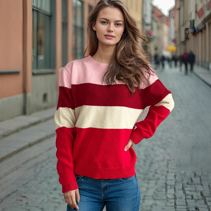 Kvinders moderne casual sweater med farverige blokstriber Stilla