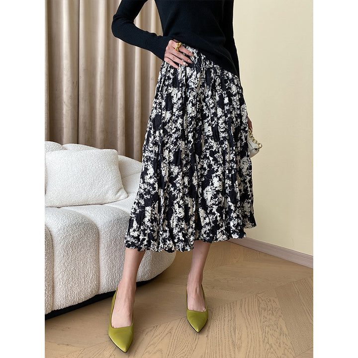 Dame Elegant Midi Skirt med Blomsterprint og Luftig Silhuet Stilla