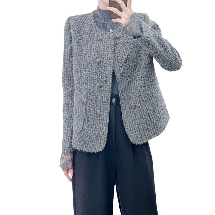 Dame Elegant Strikblazer med dobbelt knaplukning og lommer Stilla