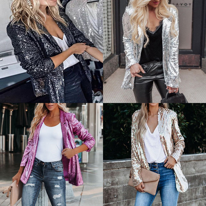 Stilla | Mode Sequin Slå-krave Casual Blazer