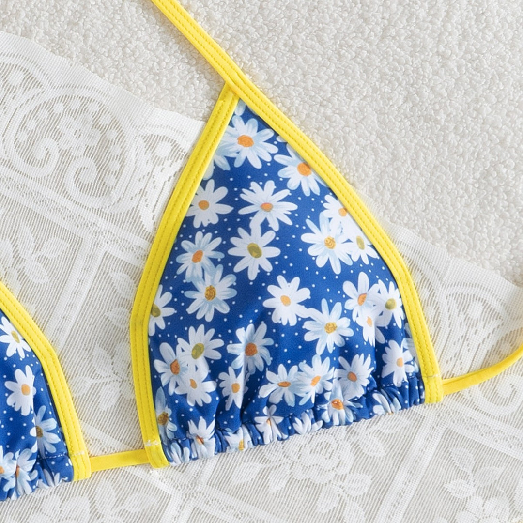 Dame blomster mønster bikini sæt med justerbare stropper og høj benudskæring Skovae