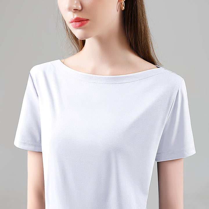 Dame Basic T-shirt med afslappet bådudsnit og kvalitets stretchmateriale Stilla