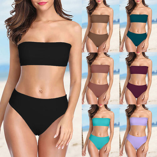 Dame bandeau-bikini med højskårne underdel Skovae