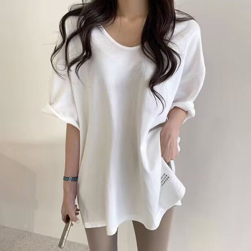 Dame Oversized Rundhalset T-shirt med opfoldede ærmer Stilla