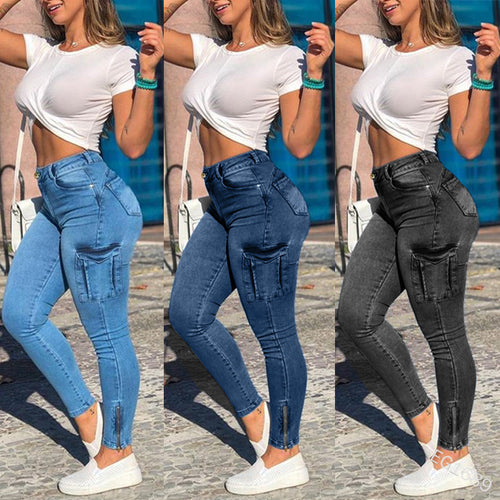 Dame Cargo-Jeans i moderne snit med stilfulde lommer Stilla