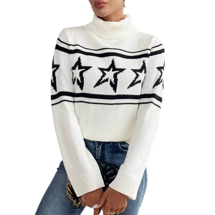 Dame kramme sweater med høj krave og fashionabel stjernetryk Stilla