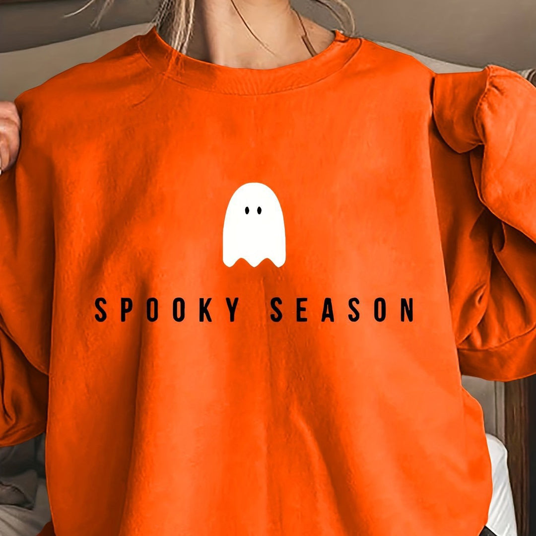 Dame sweatshirt med sjovt spøgelse motiv og bred pasform Stilla