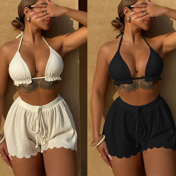 Dame triangel bikini sæt med afslappede shorts Skovae